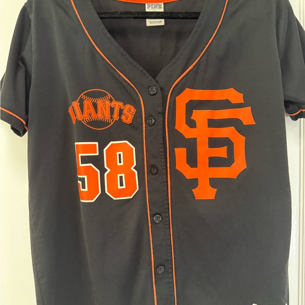 PINK Victoria's Secret Black and Orange Jersey Top